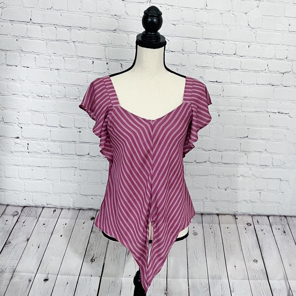 Monteau Pink And White Striped Blouse Top Size M